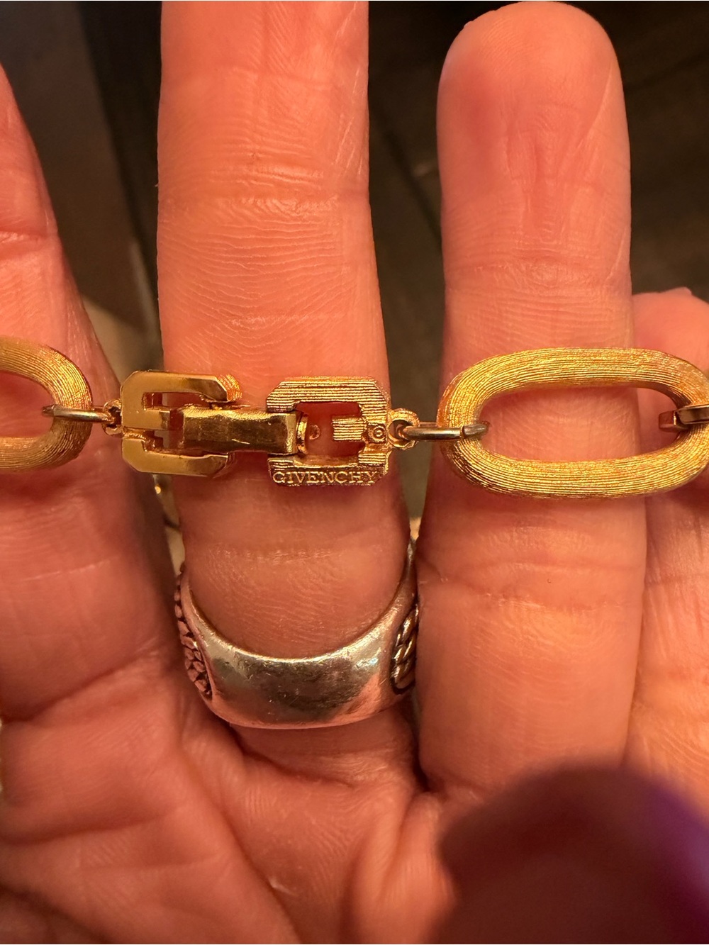 Givenchy Textured Gold Link Necklace with Signature Clasp